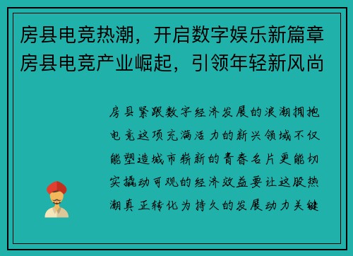 房县电竞热潮，开启数字娱乐新篇章房县电竞产业崛起，引领年轻新风尚